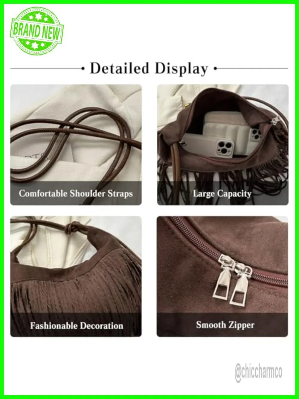 Suede Fringe Hobo Bag with Tassel Crossbody Shoulder Bag Boho Western Purse